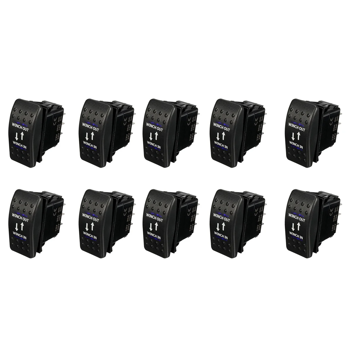 

10X 12V 20A Winch in Winch Out ON-OFF-ON Rocker Switch 7 Pin LED Blue
