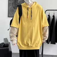2022 autumn and winter new boys loose and velvet high street hooded sweater slim fit mens sweater is thin and loose sweater