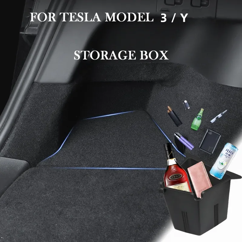 

Боковой ящик для хранения в багажнике автомобиля Tesla Model 3/Y 2018-23, полый чехол-органайзер, флокирующий коврик, разделительная доска для хранения и поддержания порядка
