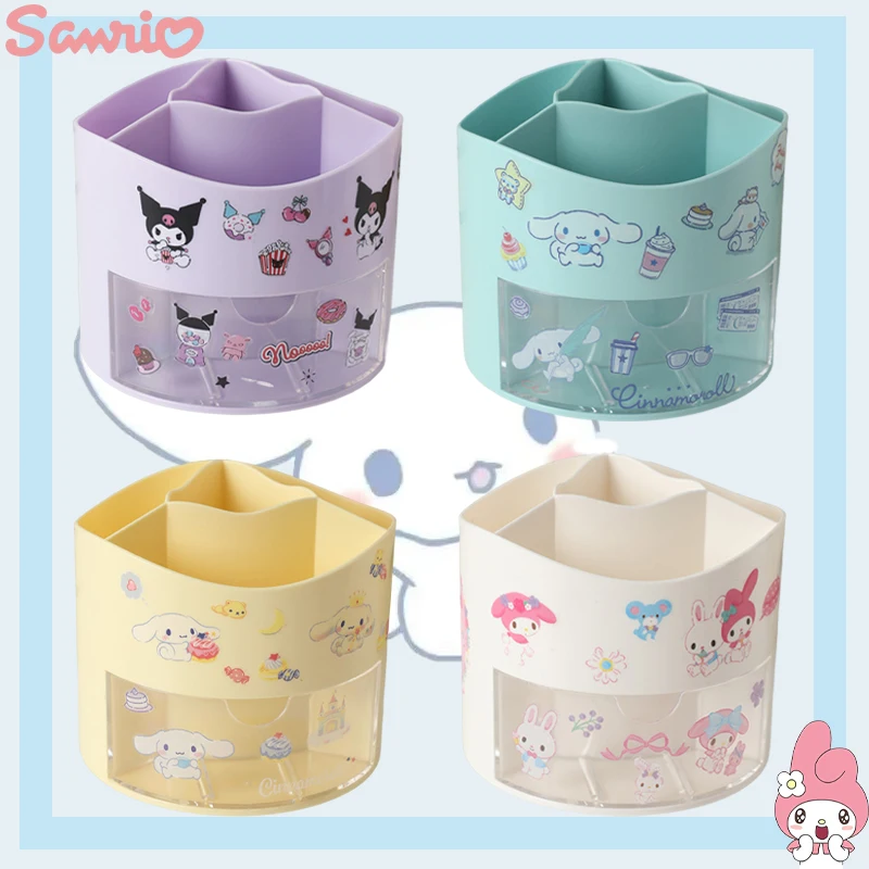 

Kawaii Sanrio Kuromi Pen Holder Cartoon Cinnamoroll My Melody Multifunction Rotatable Large Capacity Stationery Storage Box