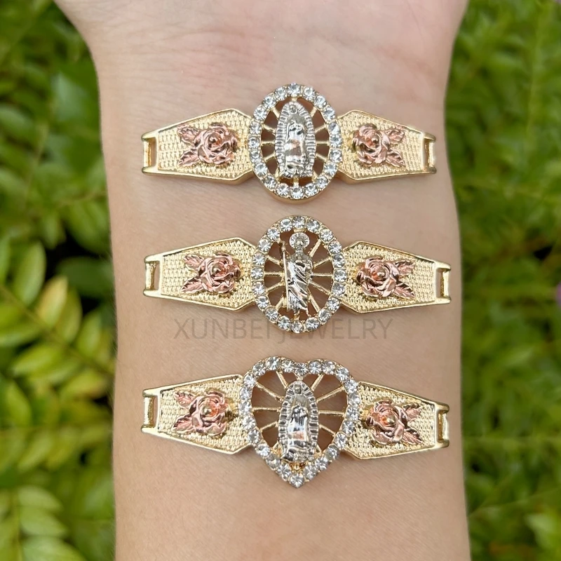 

Mexico Gold Plated Virgencita San Judas Tadeo Bangles Accessory Heart Virgin Mary Bracelet Charms to Women DIY Jewelry Making