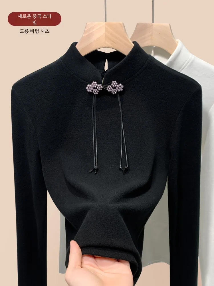 Новая китайская рубашка с воротником-стойкой Dralon женская сохраняющая тепло