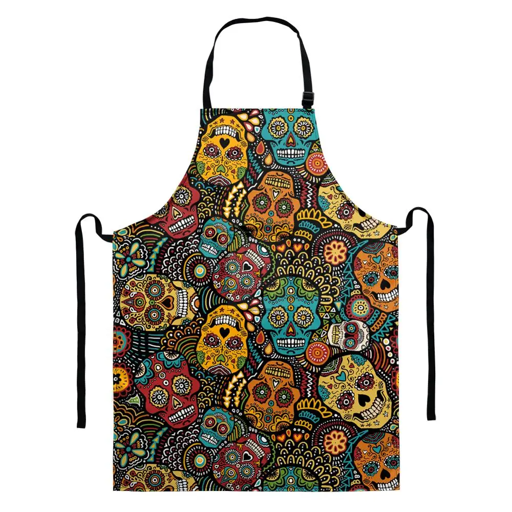 

Cartoon Cooking Apron Kitchen for Woman Men Vintage Sugar Skull Baking Accessories Chef Waiter Cafe Shop BBQ Bibs Apron