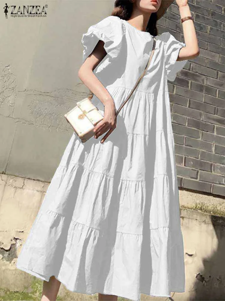 Платье ZANZEA женское однотонное длинное Элегантное повседневное Макси-платье с