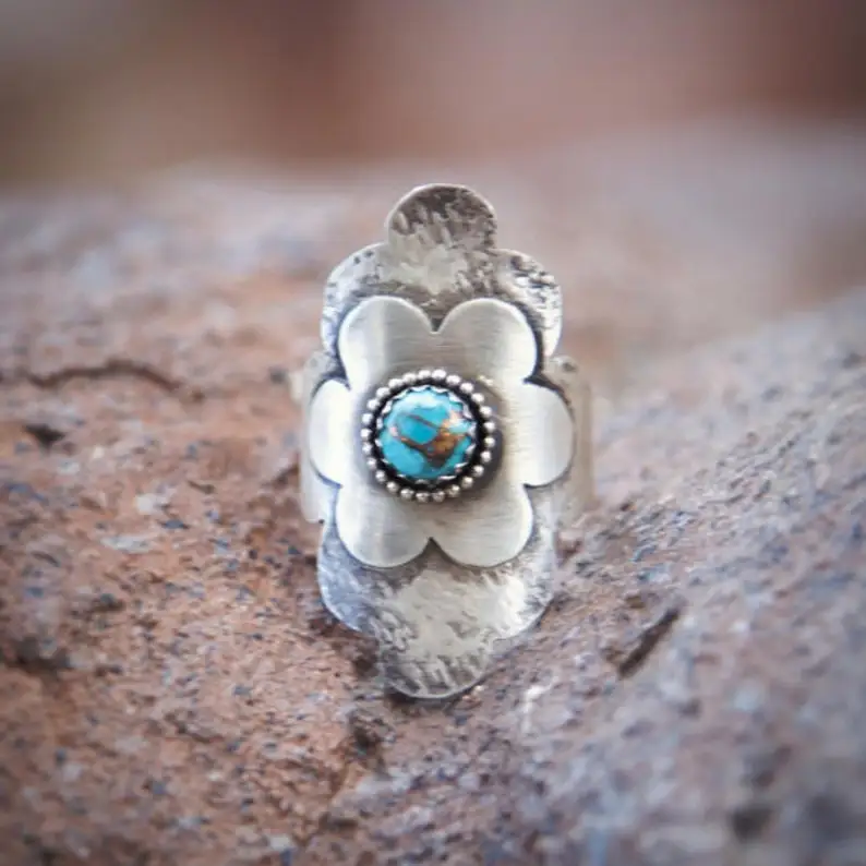 

As Seen on Fuller House, Turquoise Flower Ring, Statement Jewelry, Boho Ring, Bohemian Fashion Ring, Gift for Women