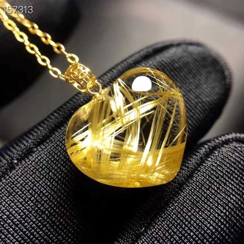 

Natural Gold Rutilated Quartz Bamboo Pendant Necklace 23.3*8.7*7.5mm Yellow Rutilated Jewelry Women Men Brazil AAAAAAA