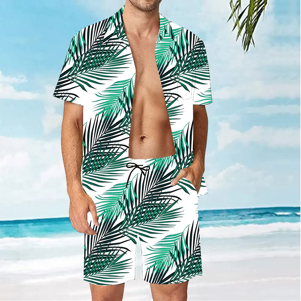 

2022 Men's Suits Printed Lapel Short Sleeves Casual Shirts Beach Shorts Summer Streetwear Vacation Hawaiian Suits Men 49