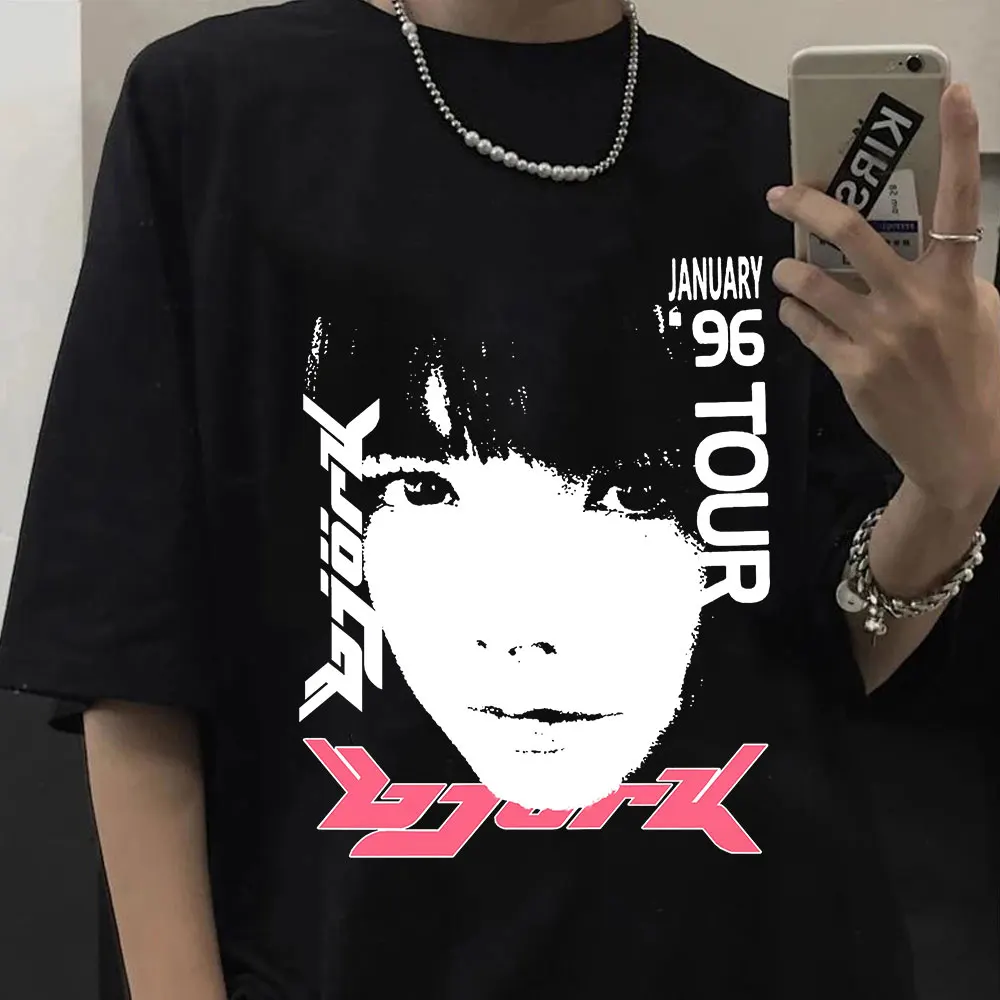 

90s Vintage Bjork 1996 Japanese Tour Promo Print T Shirt Summer Short Sleeve T-shirts Men's Women's Streetwear Oversized T-shirt