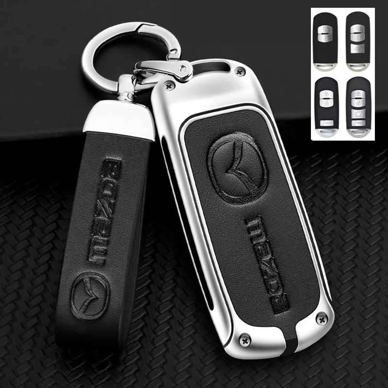 

Alloy Leather car key cover key chess for Mazda 2 3 6 Axela Athens CX-5 CX3 CX-3 CX-7 CX8C X-9 2016 2017 2018 2/3 Button Auto Ba