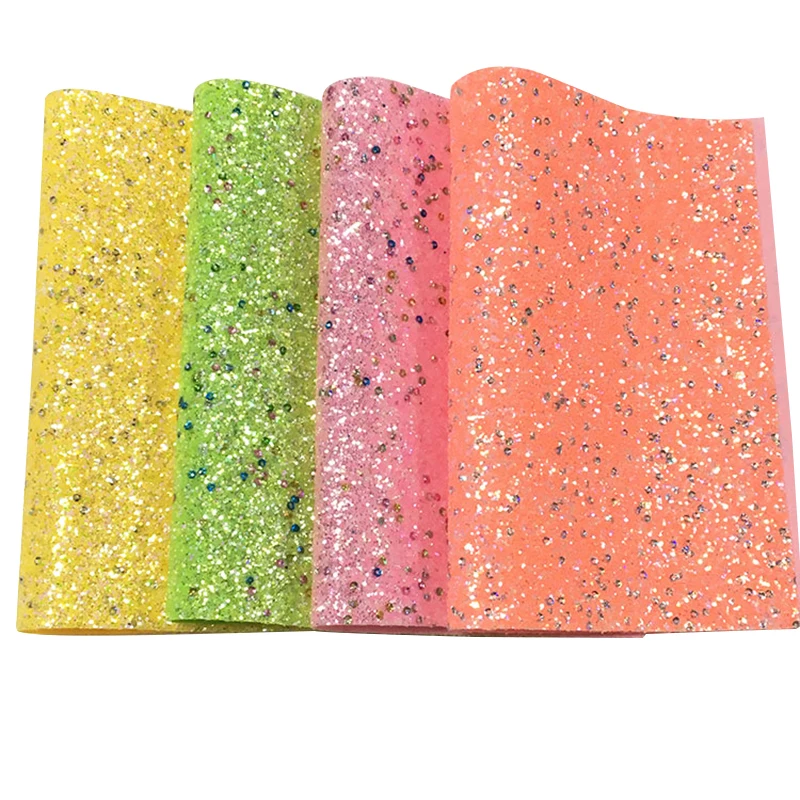 

XHT Sequins Shiny Multicolored Chunky Glitter Faux Leather Fabric Sheet Twill Backing for Shoes/Bags/DIY Accessories