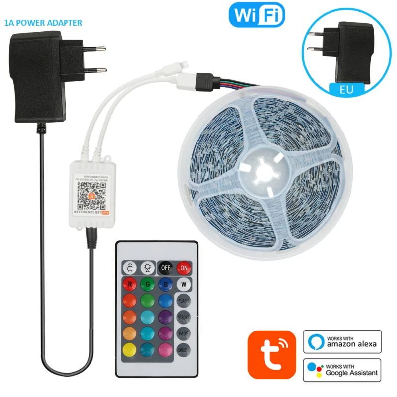 

20M RGB WiFi LED Strip Light 5M 10M 15M 5050 SMD 2835 Flexible Ribbon luces led light strip + IR WiFi Controller + Power Adapter