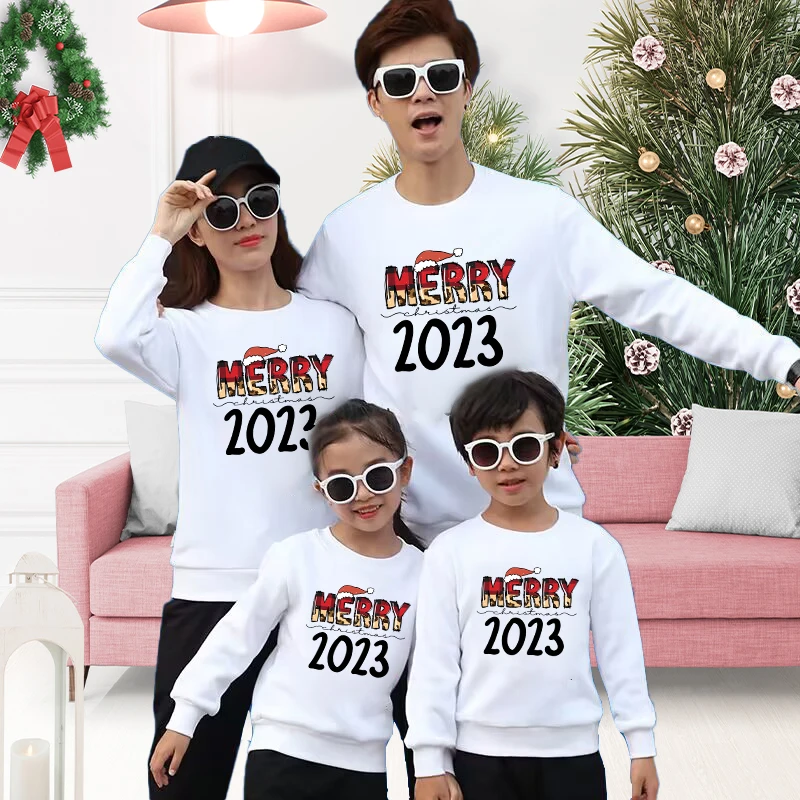 

Семейный рождественский джемпер Merry 2023, забавный Женский Мужской свитер для детей, свитер для матери, отца, ребенка, мальчика, девочки, подходящая футболка