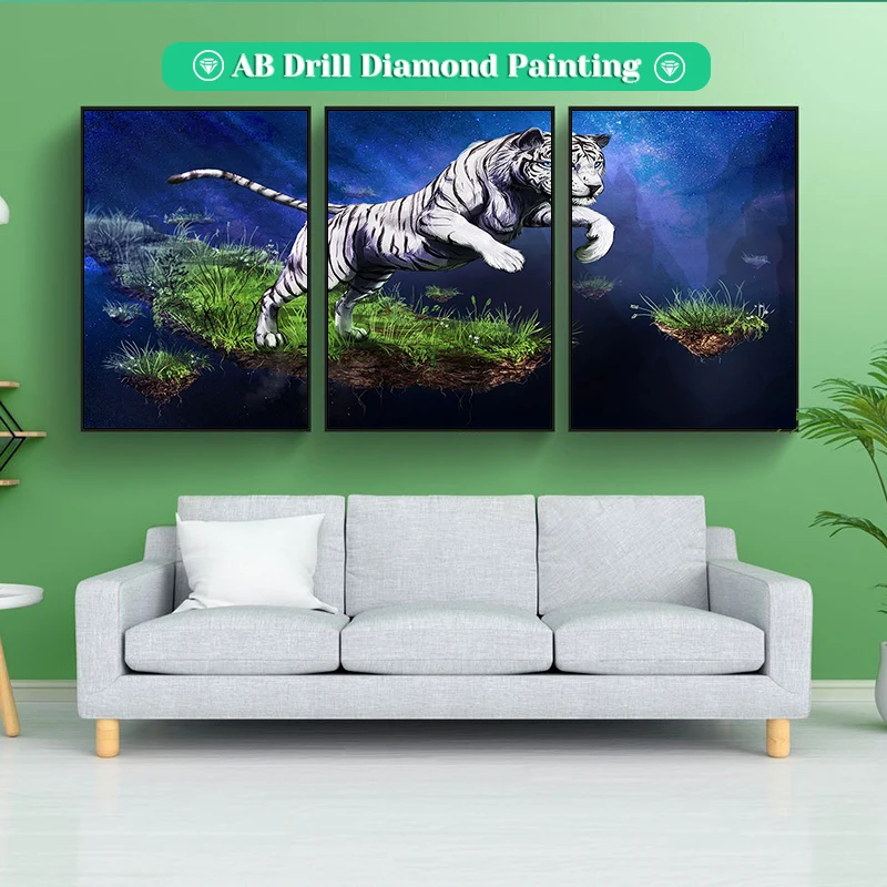 

Diy Diamont Embroidery White Tiger AB Drill Diamond Painting Animal Full Square/Round Cross Stitch Pour Glue Large Size Mosaic