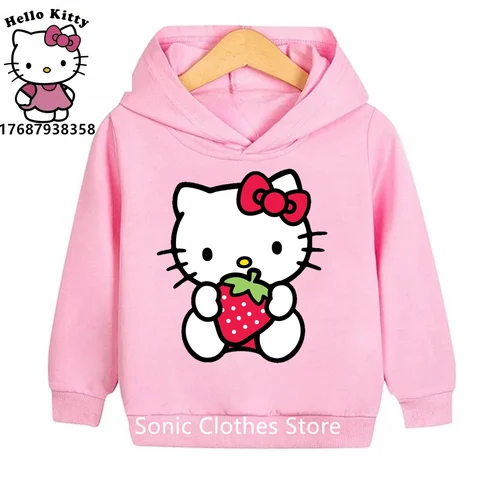 Kawaii Hello Kitty Hoodie Girls Clothing Cute Baby Fashion Boys Clothes Autumn Sport Sweatshirt Children Tops