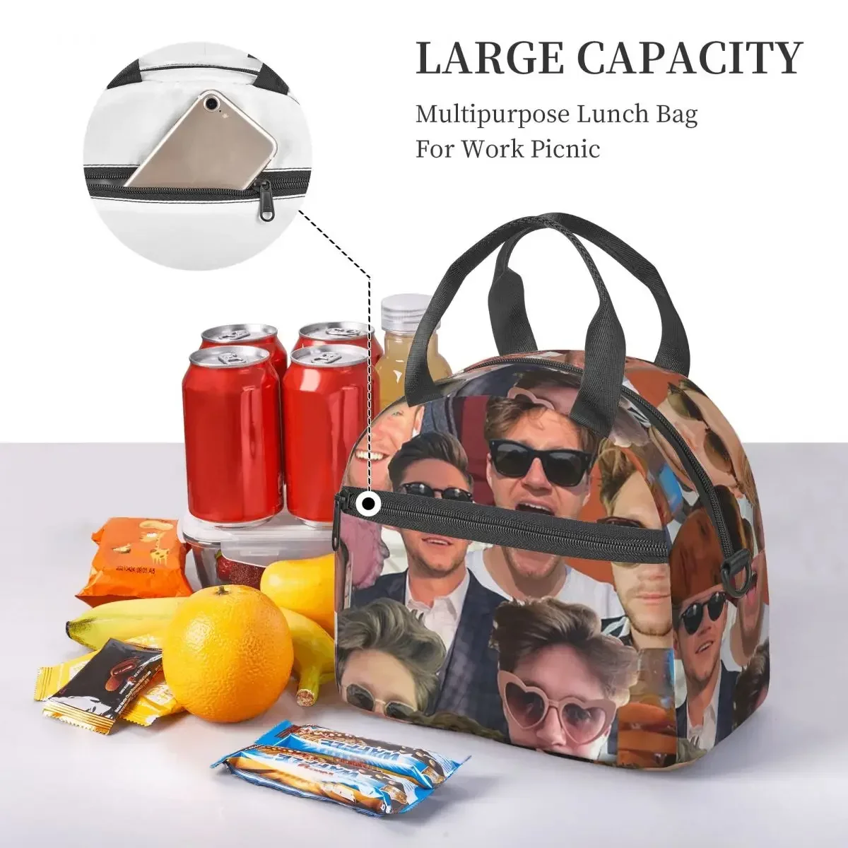 Фото Термосумка для обедов NiallHoran Photo Collage, изолированная, для школы, для хранения бенто-боксов, портативная, термосумка-холодильник для еды №2