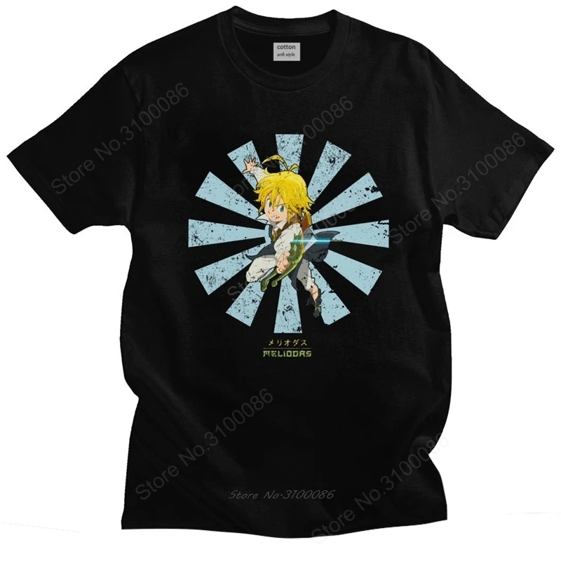 

Retro Japanese Seven Deadly Sins T-Shirt Men Cotton Awesome Tshirt Crew Neck Short Sleeve Nanatsu No Taizai Meliodas Tee Shirt