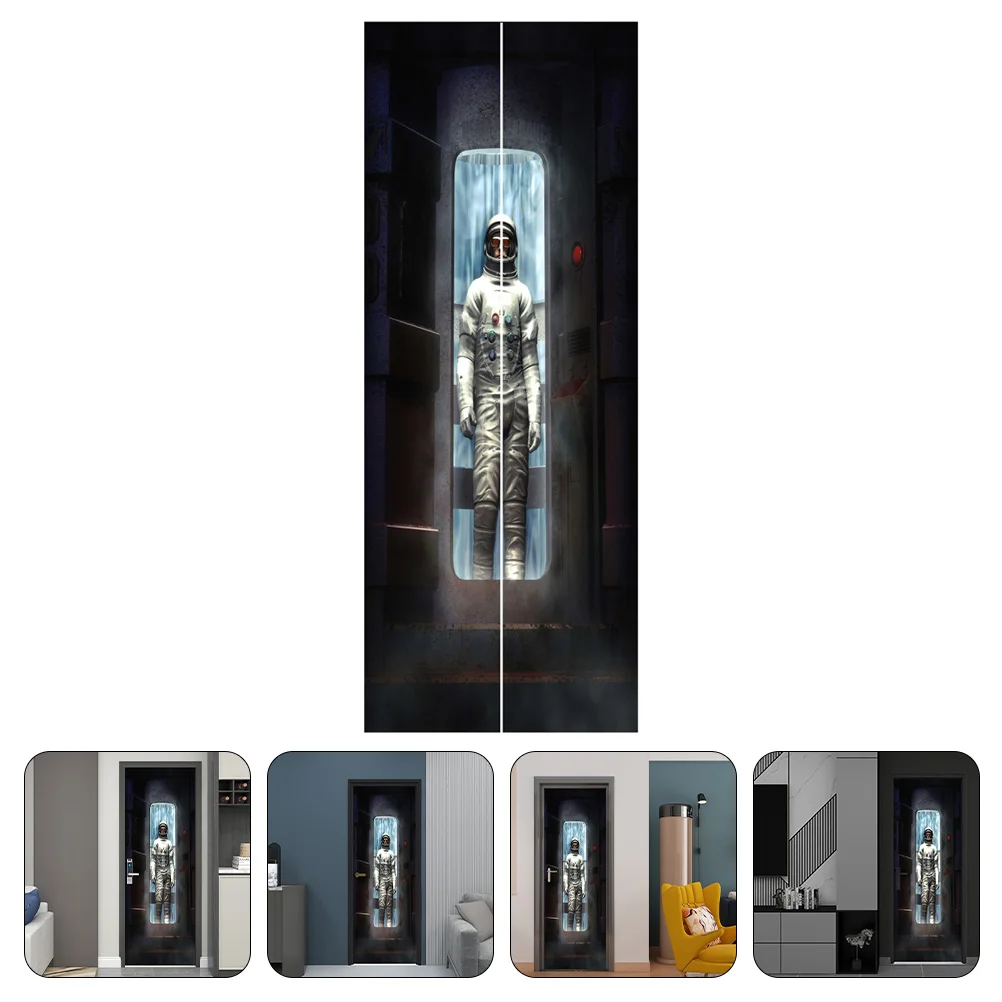 

Съемная Настенная Наклейка на дверь: 2 шт., 3D астронавт, дверь, настенная наклейка, Настенные обои, наклейка на дверь, наклейка для ванной комн...