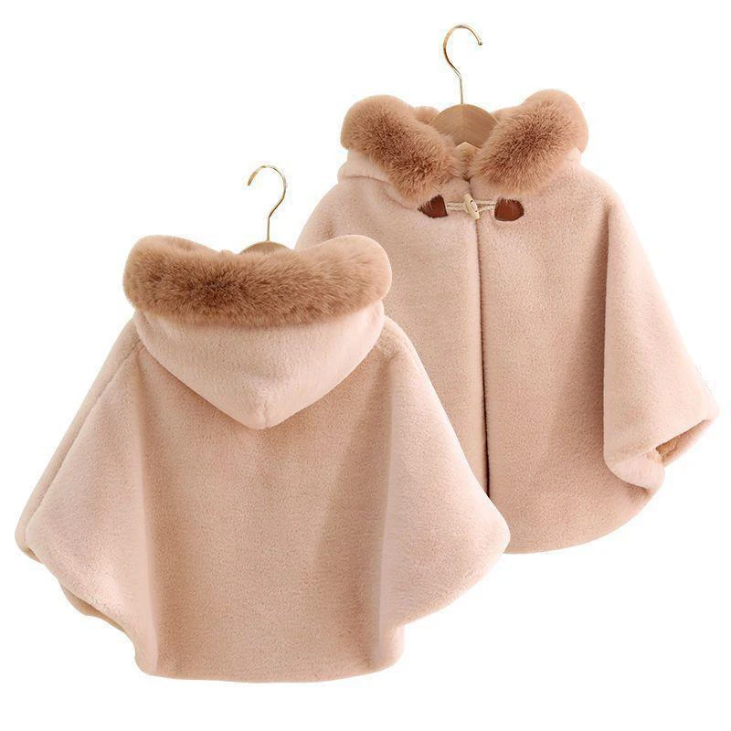 

Children's Hooded Cloak Baby's Cloak Going Out Windproof Quilt Lengthened Shawl Autumn and Winter Girl's Casual Thickened Coat