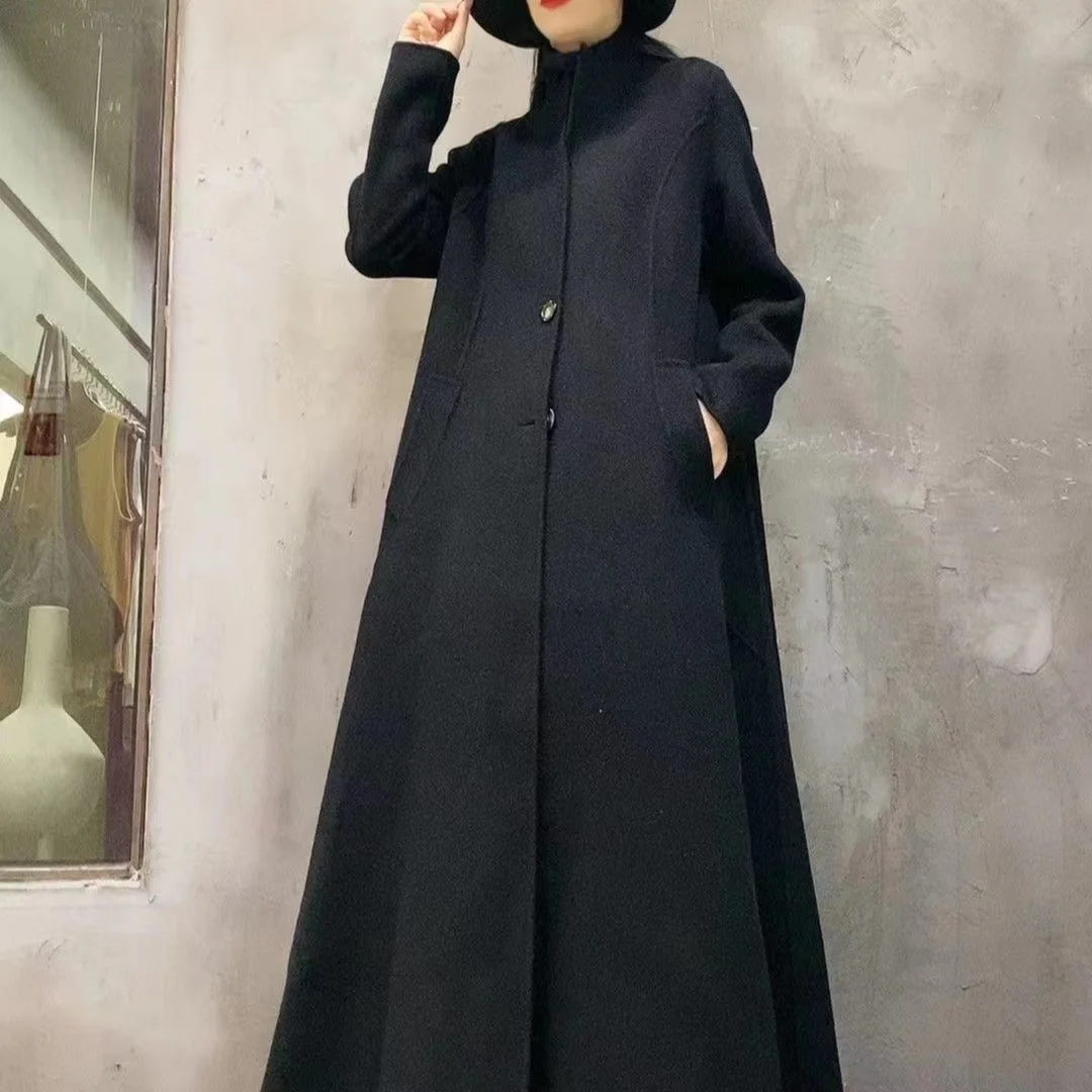 Vefadisa 2024 осенне-зимнее новое черное женское шерстяное пальто с воротником-стойкой