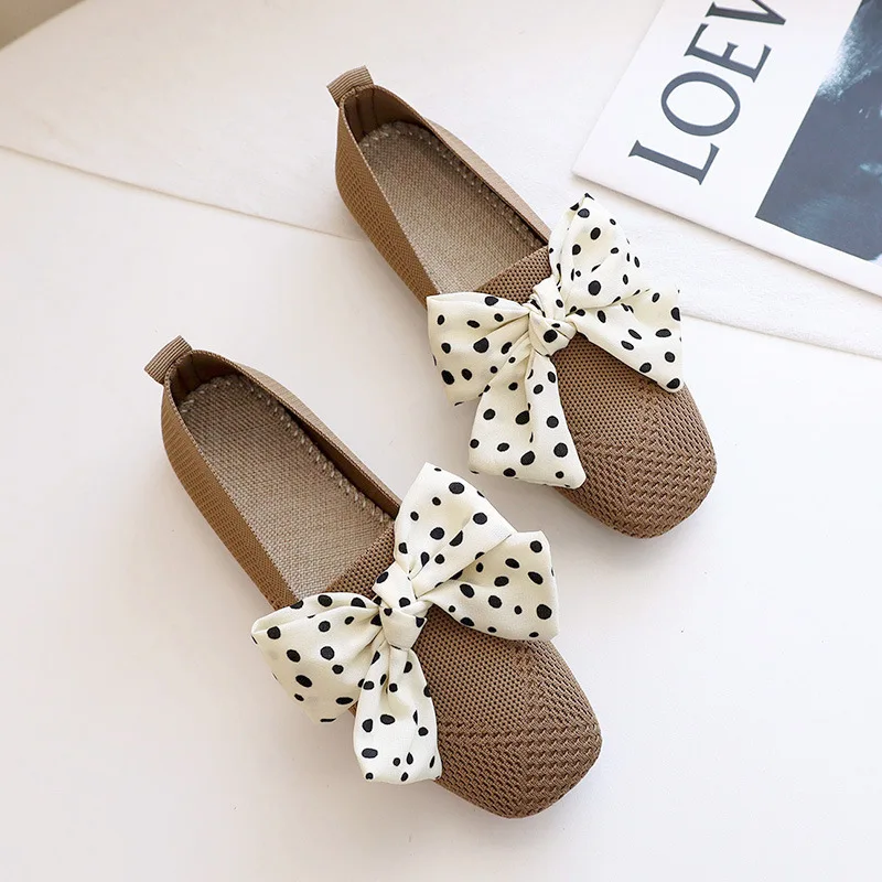 

2022 Women's Loafers Flats Shoes for Women Bowknot Ballet Footwear Female Office Shallow Ladies Soft Butterfly-Knot Polka Dots