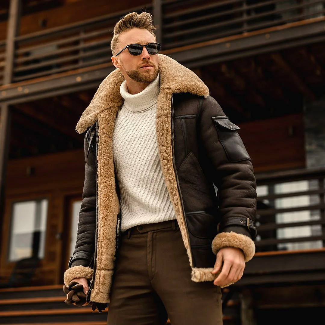 

Men Winter Long Thick Fleece PU Leather Jacket Mens Streetwear Casual Business Clothing Porcket Leather Jackets Coat Outwear Men