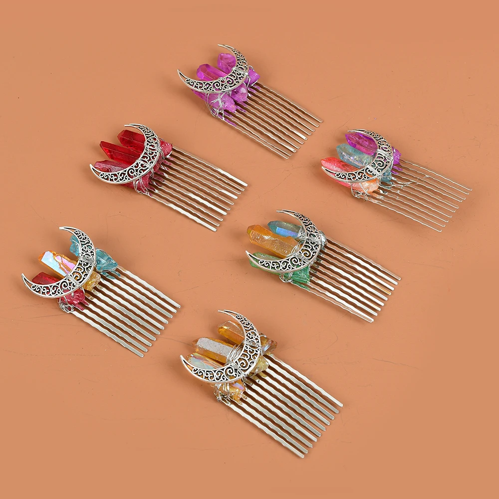 

Гребень для волос с кристаллами в форме Луны, Ювелирное Украшение для волос, необработанный головной убор, повязка на голову, Русалка, корон...