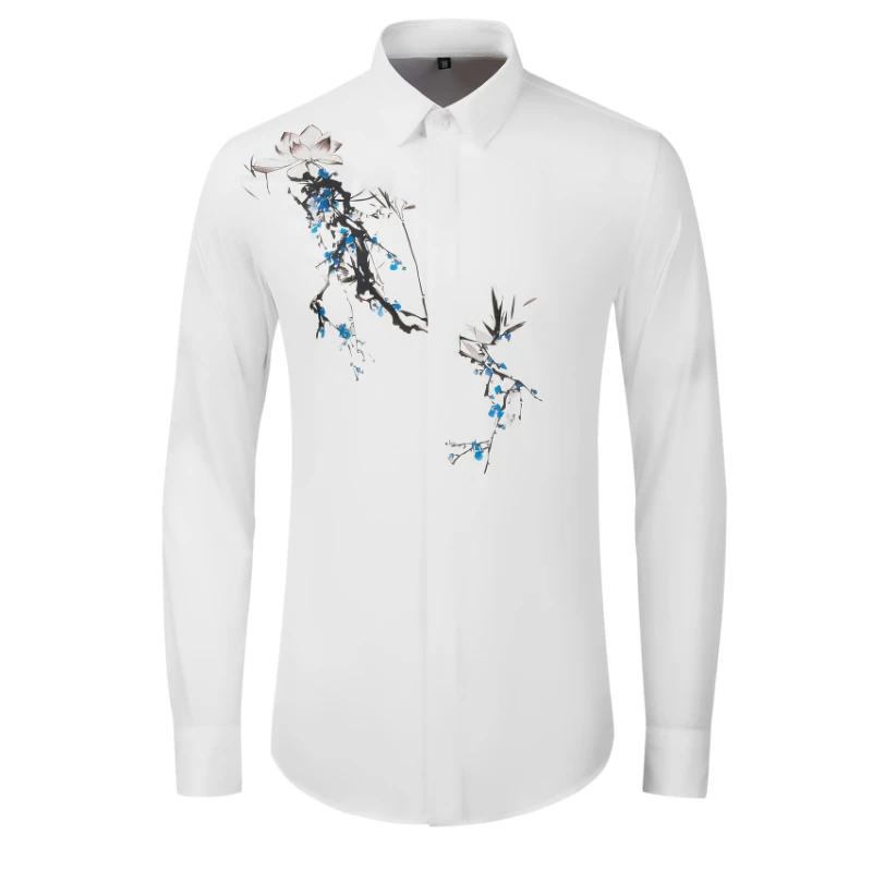 

new Floral Printed Men's Shirts Luxury Long Sleeve Cotton Four Seasons Male Dress Shirts Slim Fit Party Man Shirts 4XL