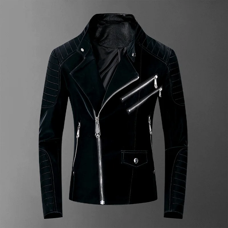 Men's Suit Lapel Simple Fashion Skull Skin Jacket Jacket Motorcycle Leather Coat Men's Euro American Gothic 2022 New Dark Gray