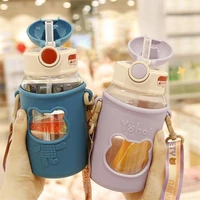 summer outdoor straw mug sports drinking tumbler cute cartoon plastic kettle 620ml water bottle kawaii portable cup with strap