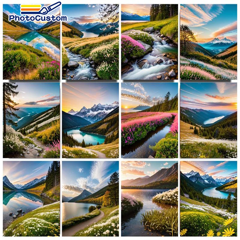 

PhotoCustom DIY Painting By Numbers Landscape HandPaint Oil Painting Adult Kit Drawing On Canvas Unique Gift For Home Wall Decor