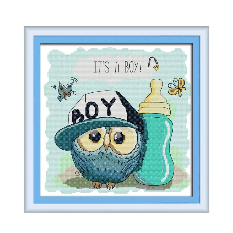 

Owl baby cross stitch kit aida 14ct 11ct count printed canvas stitches embroidery DIY handmade needlework