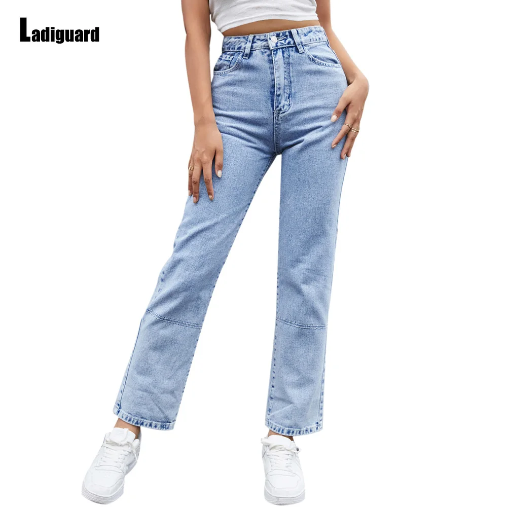 Ladiguard Women's Straight Leg Denim Trousers Boyfriend Fashion Jeans Pantalon Women High Cut Demin Pants Vaqueros Mujer 2023