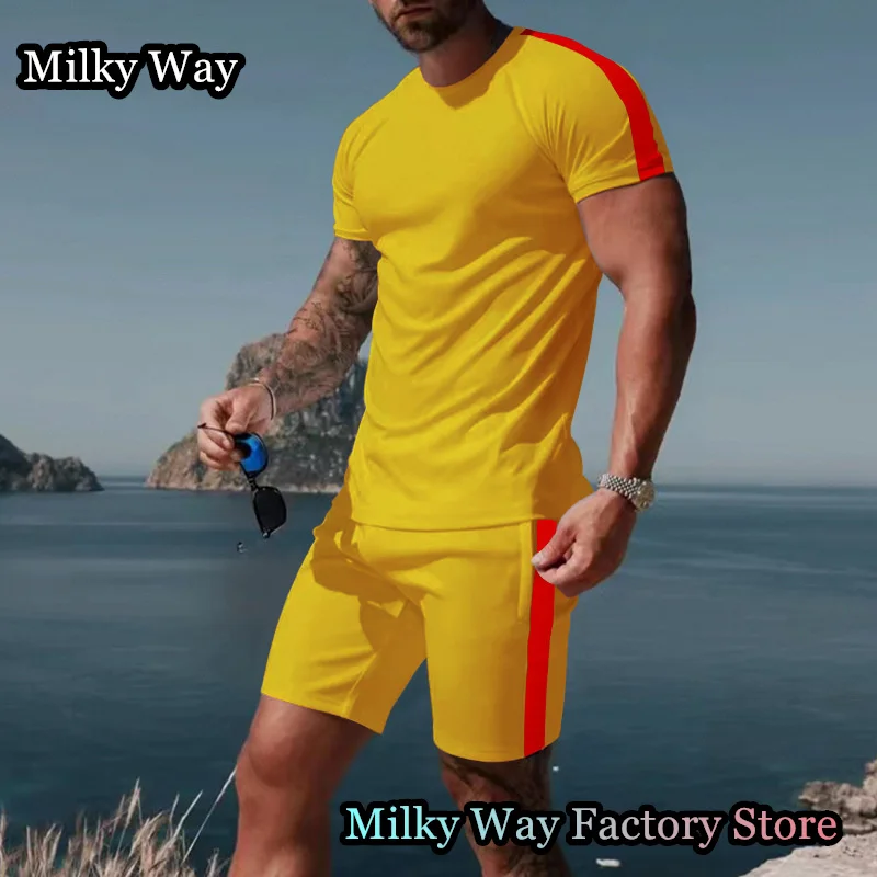 Men Summer Casual Tracksuit 2 Pieces  T-Shirt Shorts Set Male Fashion Outfit Popular Jogging Suit SportswearClothingr Hot Sale