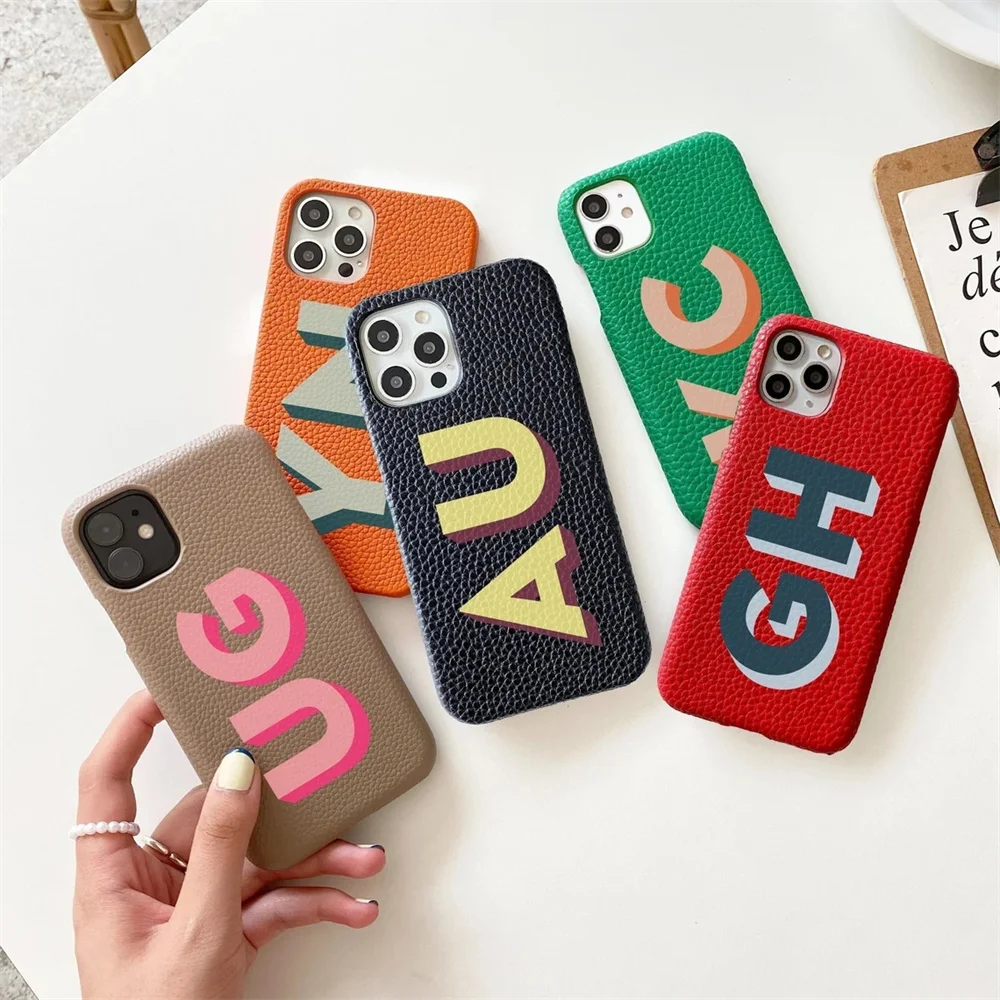 Personalized iPhone Case Monogram Initial Letters Leather Case For iPhone 14 13 12 11 Pro Max XS XR 7 8Plus Luxury Phone Cover