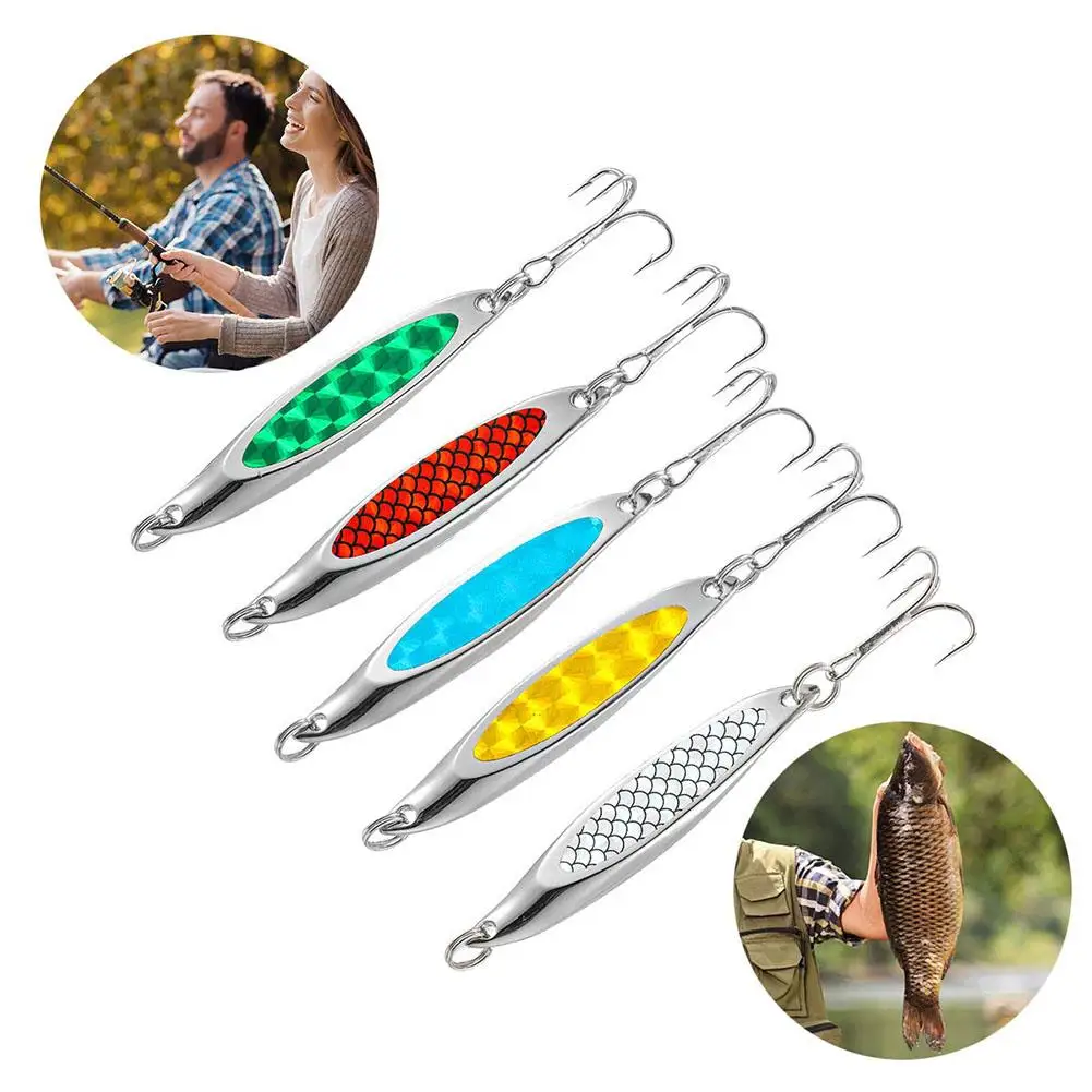 

5pcs 7cm 21g Fishing Lures With Treble Hooks Long Casting Sequins Spinner Hard Baits With Fishing Tackle Box