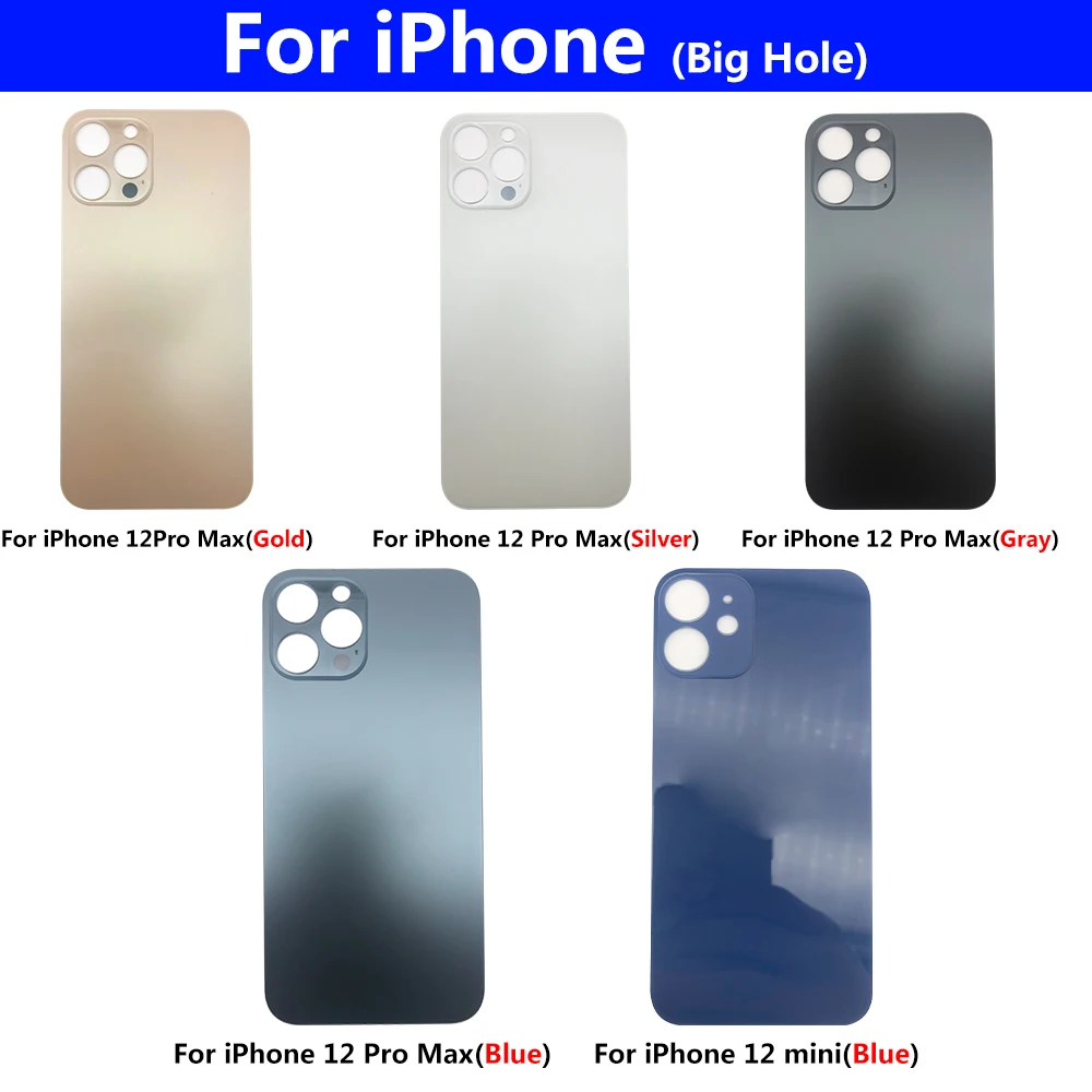 

10 Pcs For Iphone 12 Pro Max Back Battery Rear Cover Glass For IPhone 12 Mini Big Hole Housing Smartphone Replacement Parts