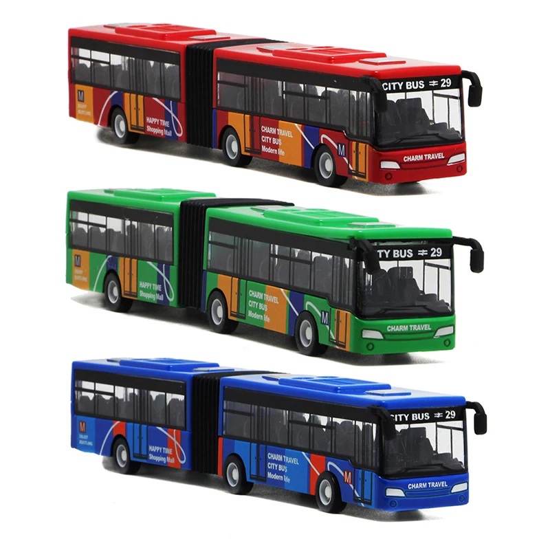 

1:64 Mini Alloy Lengthen Double Section Bus Model Diecast Vehicle Pull Back Car With Sound Light Express Bus Kids Toys Gifts