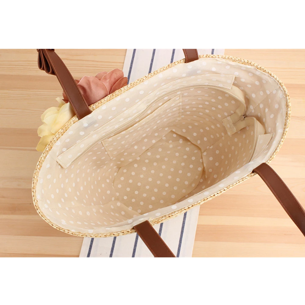 Bohemian Woven Rattan Straw Bags Fashion Flower Beach Bag Women Shoulder Bag Handbags and Purses Bali Travel Basket Woven Bags