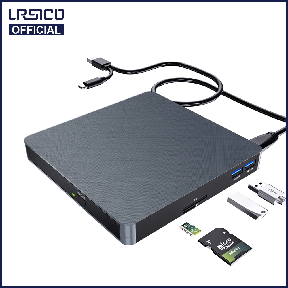 

External Optical USB DVD RW Laptop Burner Drive With SD/TF Card Reader USB 3.0 CD DVD VCD Player For PC Mac Desktop Laptop Linux