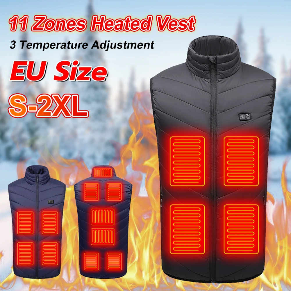 

Outdoor Winter Heated Vest EU Size 2XL 11 Heating Zones Unisex USB Powered 3 Gear Temperature Control Winter Warm Vest