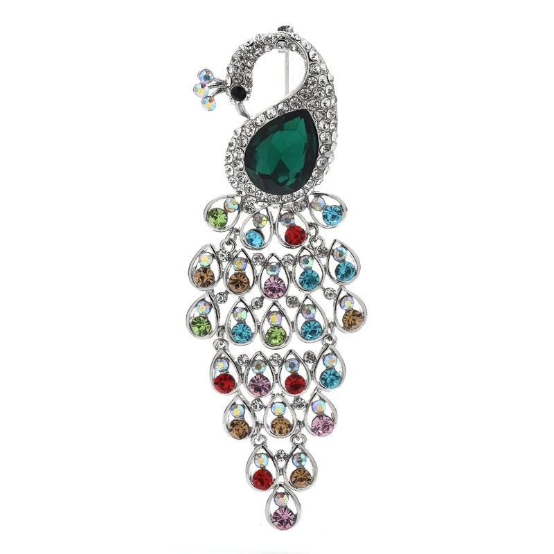 

Wuli&baby New Crystal Peacock Brooches For Women Men 2-color Rhinestone Bird Party Office Brooch Pins Gifts
