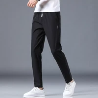 stretch korean casual slacks slim fit chino elastic waist jogger dress trousers male thin summer pants mens skinny