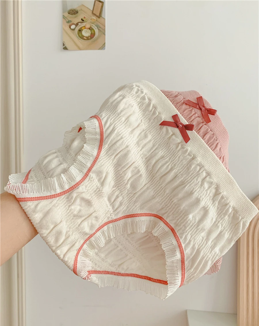 

Кружевные трусики для девочек, мягкие удобные милые бесшовные хлопковые трусики средней длины с высокой талией и промежностью, женское нижнее белье, трусики для женщин