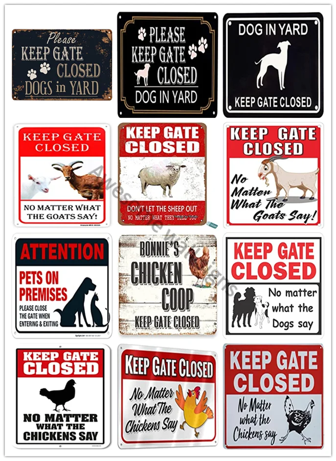 WOSTOD Please Keep Gate Closed Dogs In Yard Reto Vintage Metal Tin Signs for Lawn Garden Yard Signs