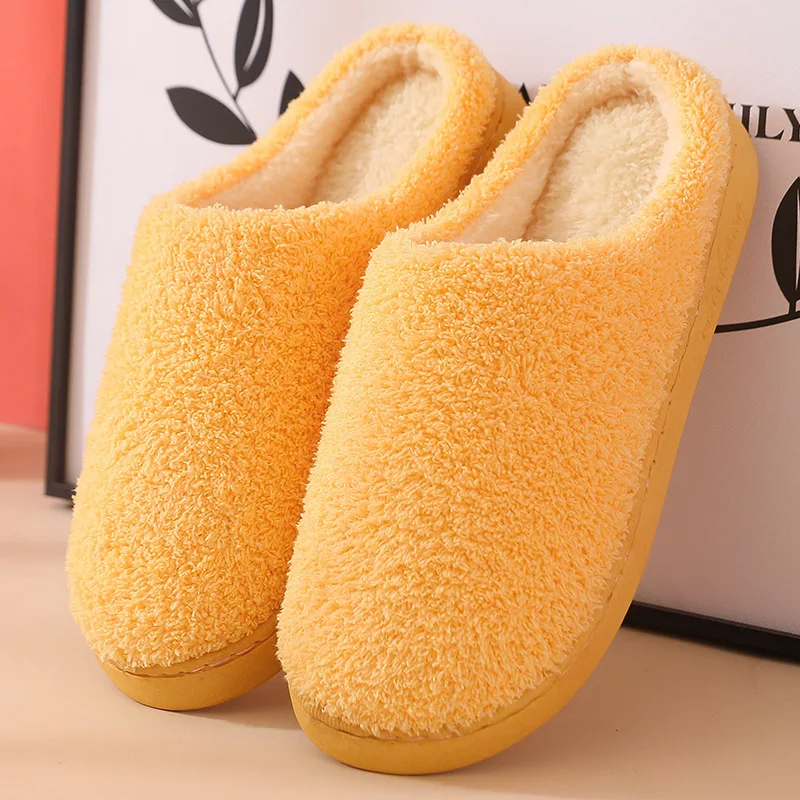 

New Winter Warm Cotton Slippers Plush Mute Soft Floor Slides Couples Shoes for Bedroom Silent Slippers for Men Women Solid Color