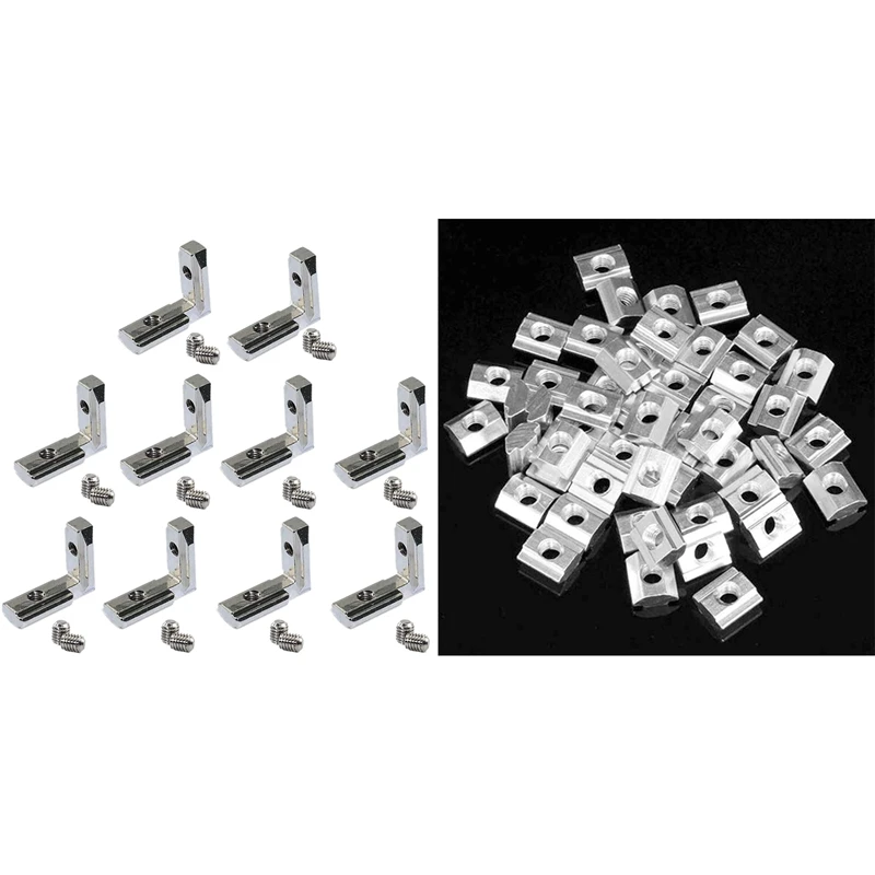 

50Pcs M5 T Zin-Plated Carbon Steel T Sliding Nut with 20Pcs T Slot L-Shape Inside Corner Connector Joint Bracket
