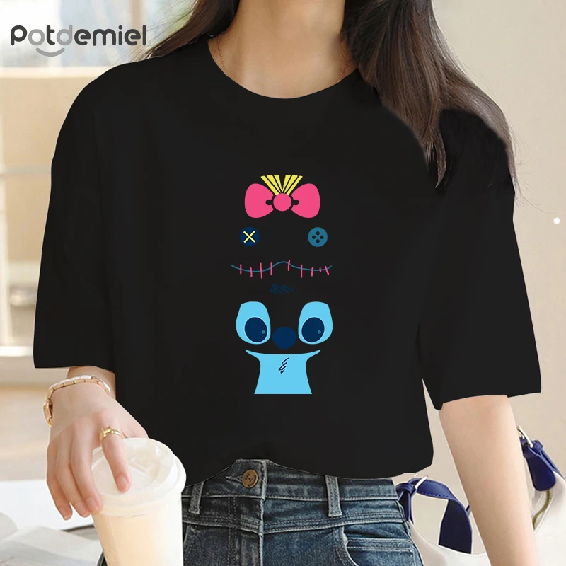 

Cute Funny Cartoon Stitch Ladies T Shirt Ohana Lilo Stitch Graphic Women Tee 2023 Summer Top Female White Men Blouse Gift