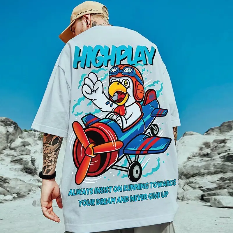 

National fashion American Graffiti couple hiphop short sleeve t-shirt men and women fashion 2021 new fat guy large half sleeve