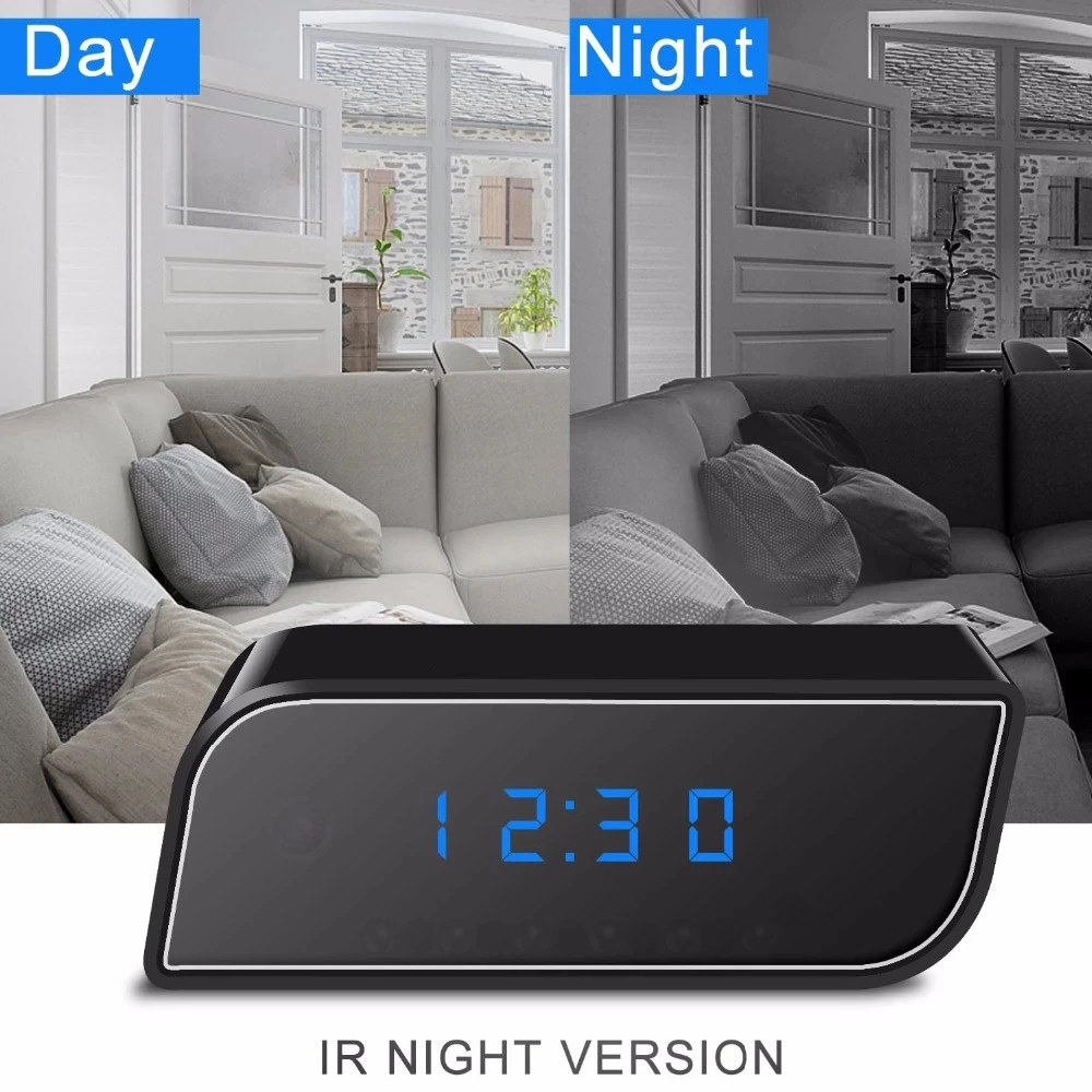 Мини-камера с часами 1080P беспроводная Wi-Fi Няня будильник ночным видением и