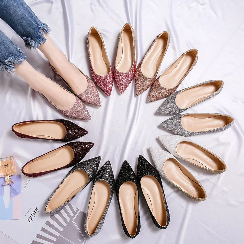 

Балетки женские на плоской подошве, блестящие лоферы, без застежки, с кристаллами, для подружки невесты, цвет Шампань/винно-красный, большие ...